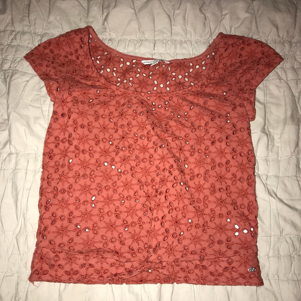 Dark Orange floral shirt sleeve crop top